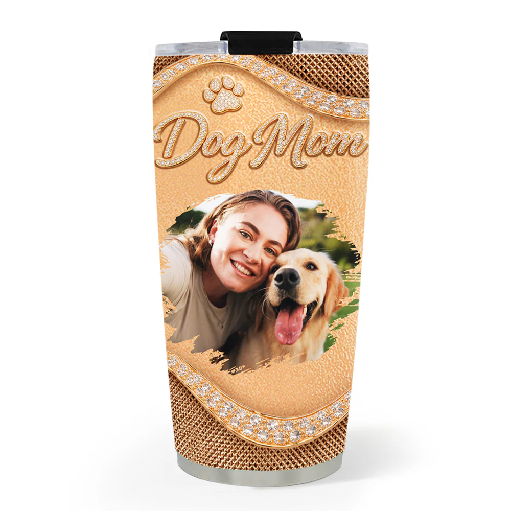 Gold Chibi Dog Mom Photo - Personalized Custom 3D Effect Tumbler