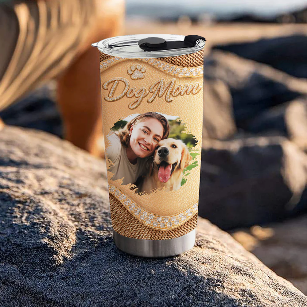 Gold Chibi Dog Mom Photo - Personalized Custom 3D Effect Tumbler - Image 2