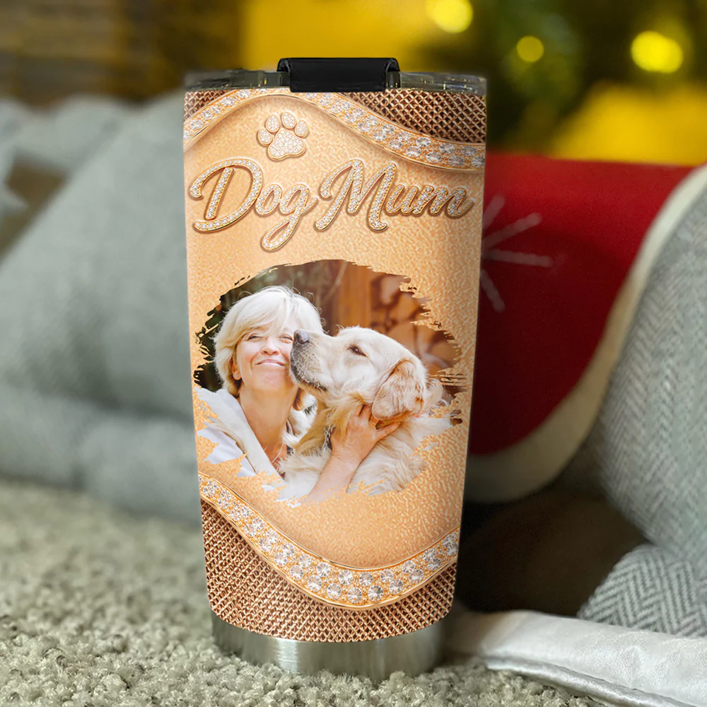 Gold Chibi Dog Mom Photo - Personalized Custom 3D Effect Tumbler - Image 3
