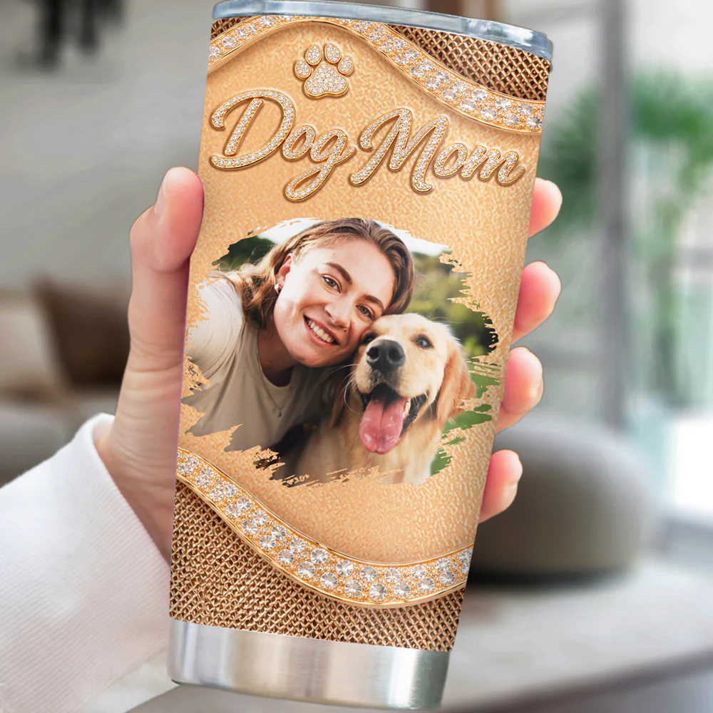 Gold Chibi Dog Mom Photo - Personalized Custom 3D Effect Tumbler - Image 4