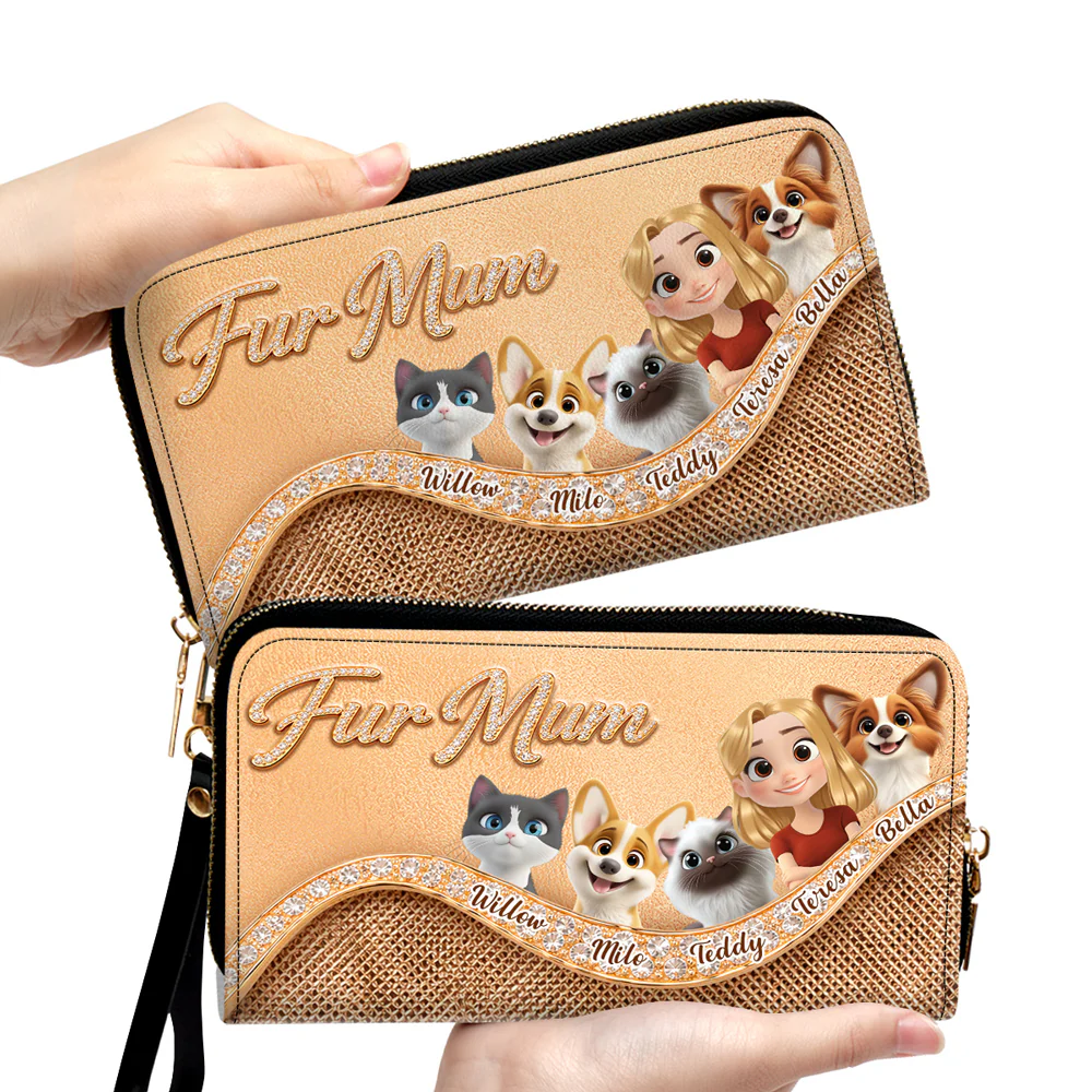 Gold Chibi Pet Mom - Personalized Custom Leather Wallet - Image 2
