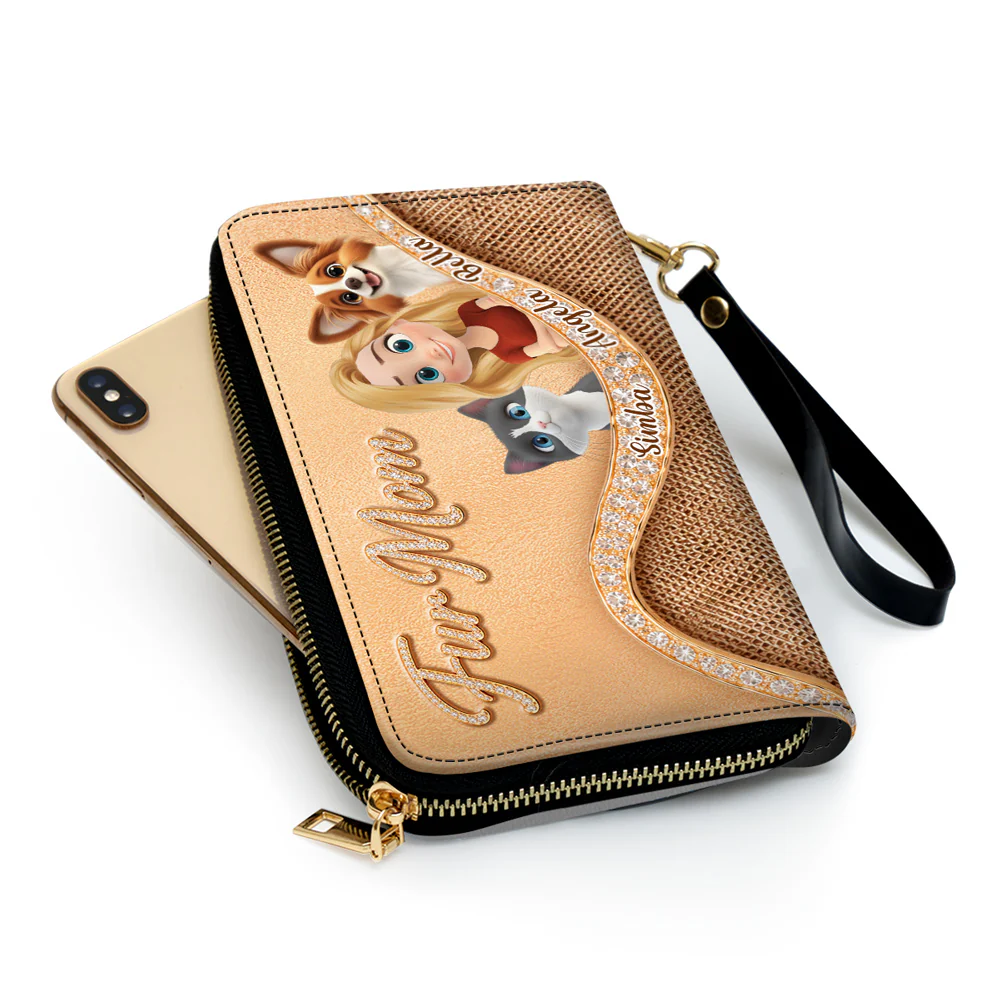 Gold Chibi Pet Mom - Personalized Custom Leather Wallet - Image 4