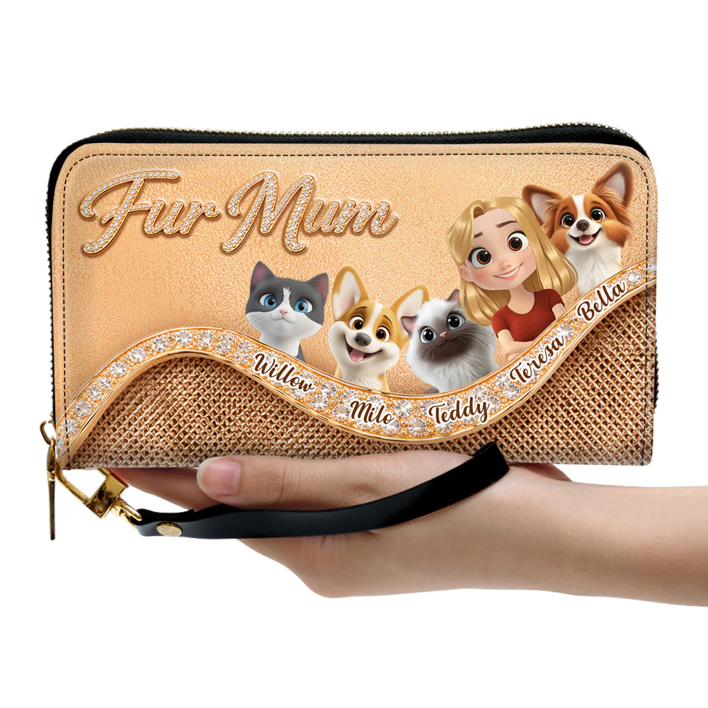 Gold Chibi Pet Mom - Personalized Custom Leather Wallet - Image 5