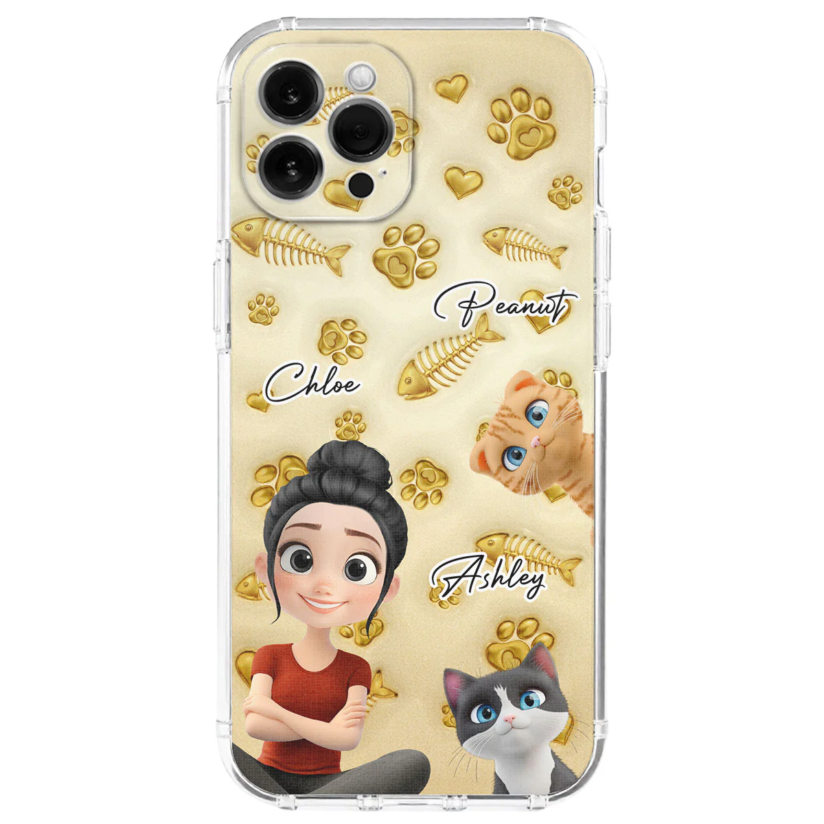 Gold Glitter Cat Mom - Personalized Custom 3D Effect Phone Case
