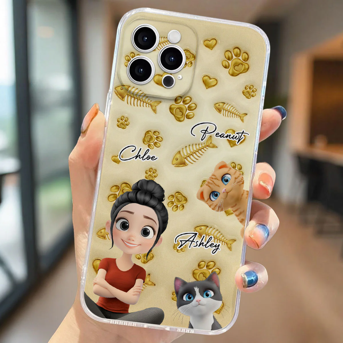 Gold Glitter Cat Mom - Personalized Custom 3D Effect Phone Case - Image 2