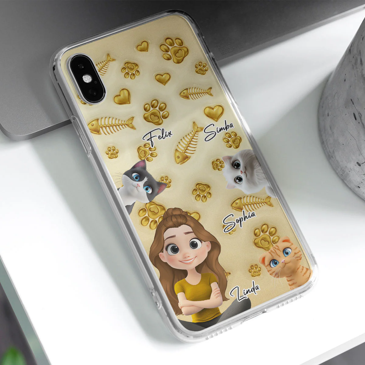 Gold Glitter Cat Mom - Personalized Custom 3D Effect Phone Case - Image 4