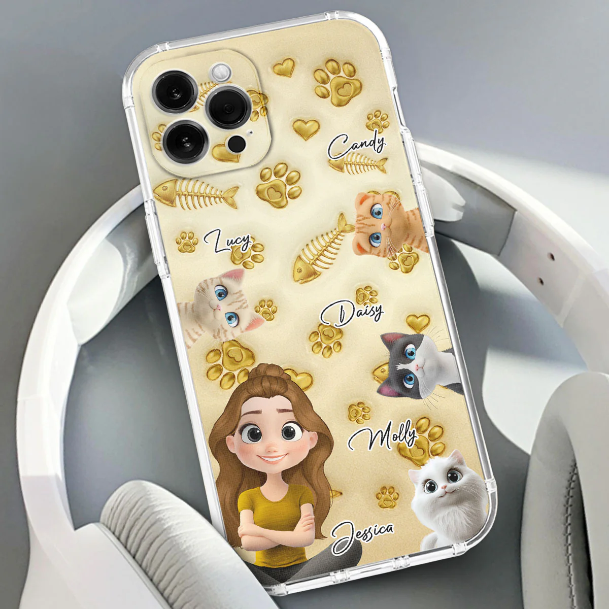 Gold Glitter Cat Mom - Personalized Custom 3D Effect Phone Case - Image 5