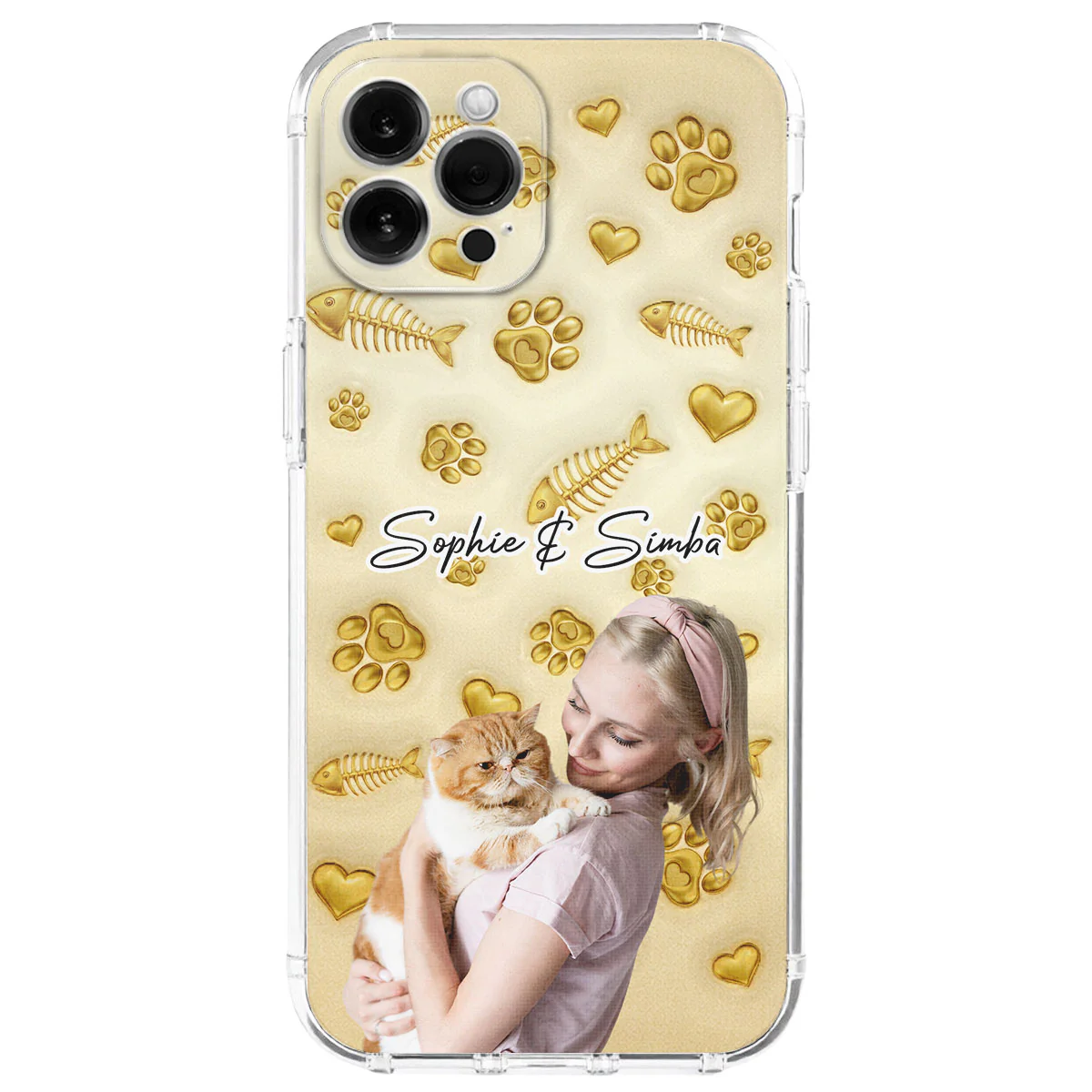 Gold Glitter Cat Mom Photo - Personalized Custom 3D Effect Phone Case