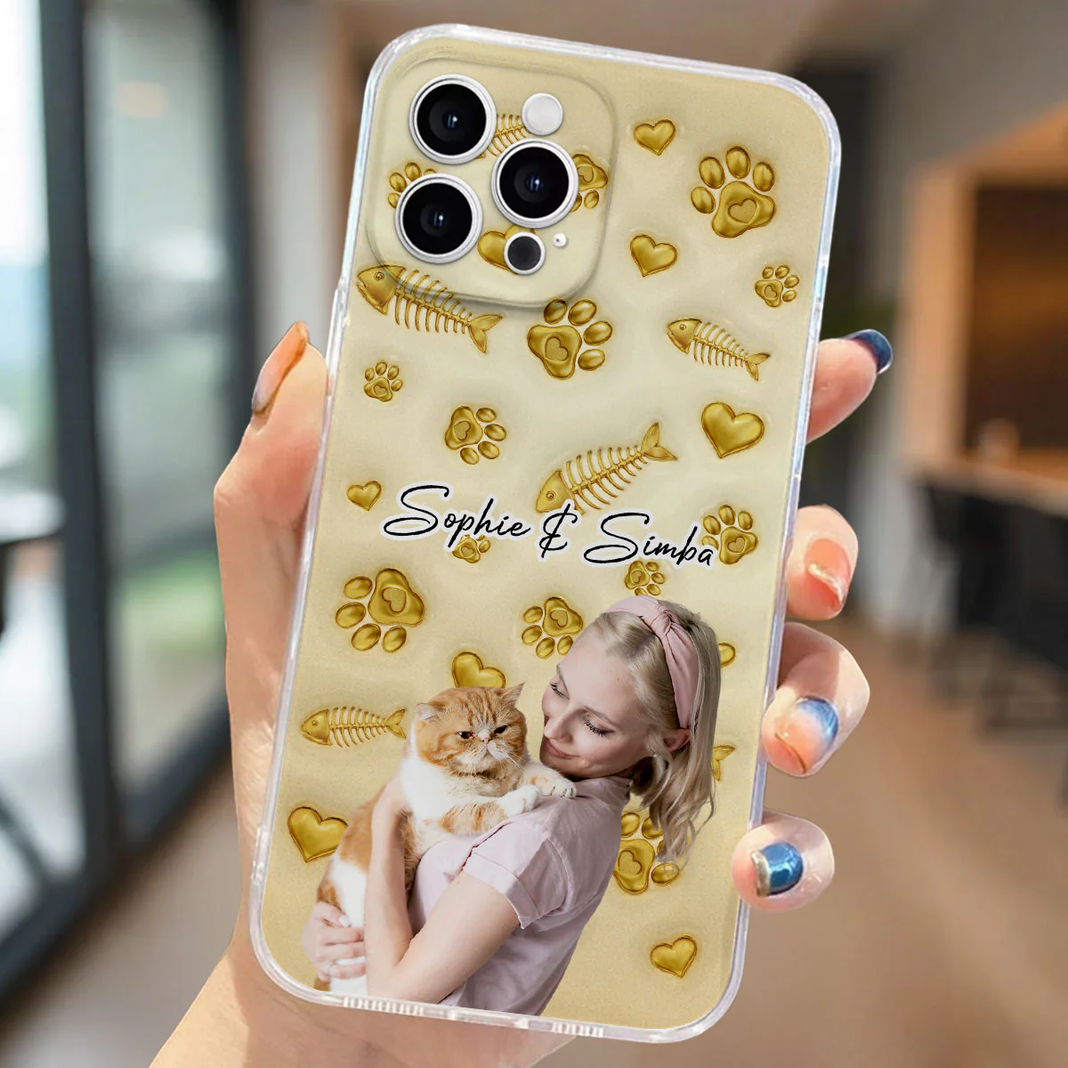 Gold Glitter Cat Mom Photo - Personalized Custom 3D Effect Phone Case - Image 2