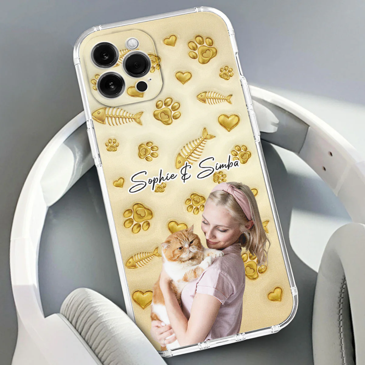 Gold Glitter Cat Mom Photo - Personalized Custom 3D Effect Phone Case - Image 4