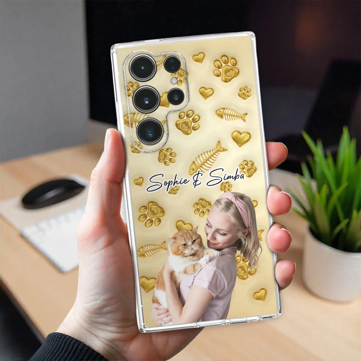 Gold Glitter Cat Mom Photo - Personalized Custom 3D Effect Phone Case - Image 5