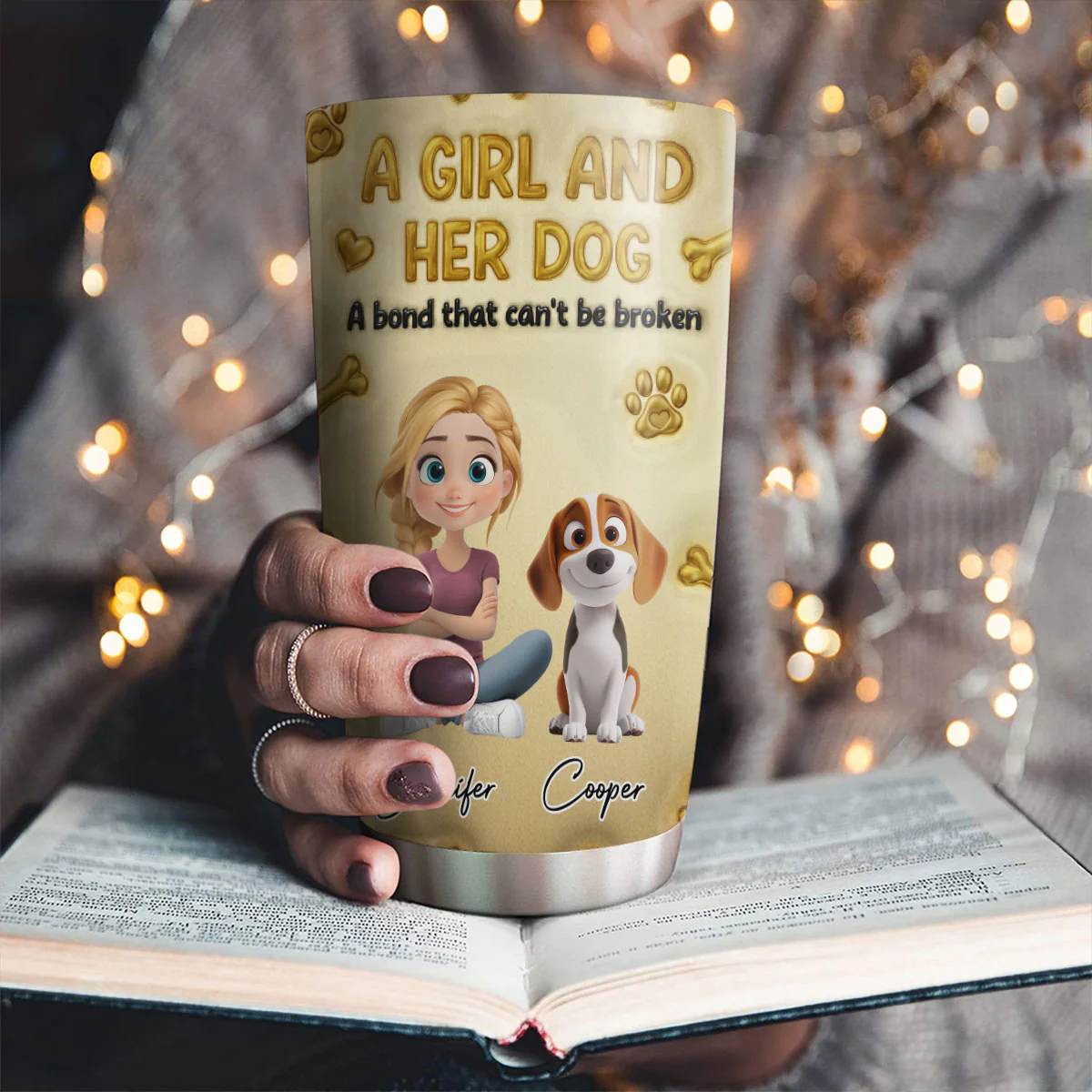 Gold Glitter Dog Mom - Personalized Custom 3D Effect Tumbler - Image 2