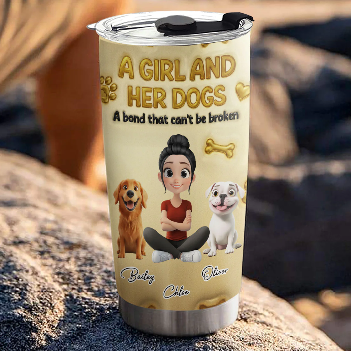 Gold Glitter Dog Mom - Personalized Custom 3D Effect Tumbler - Image 3