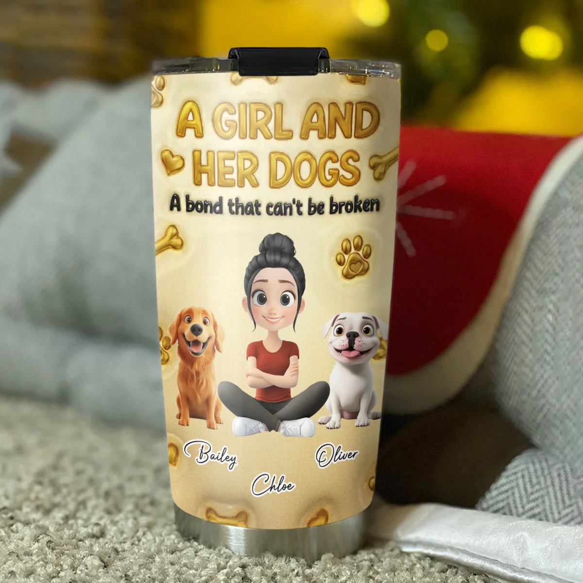 Gold Glitter Dog Mom - Personalized Custom 3D Effect Tumbler - Image 4