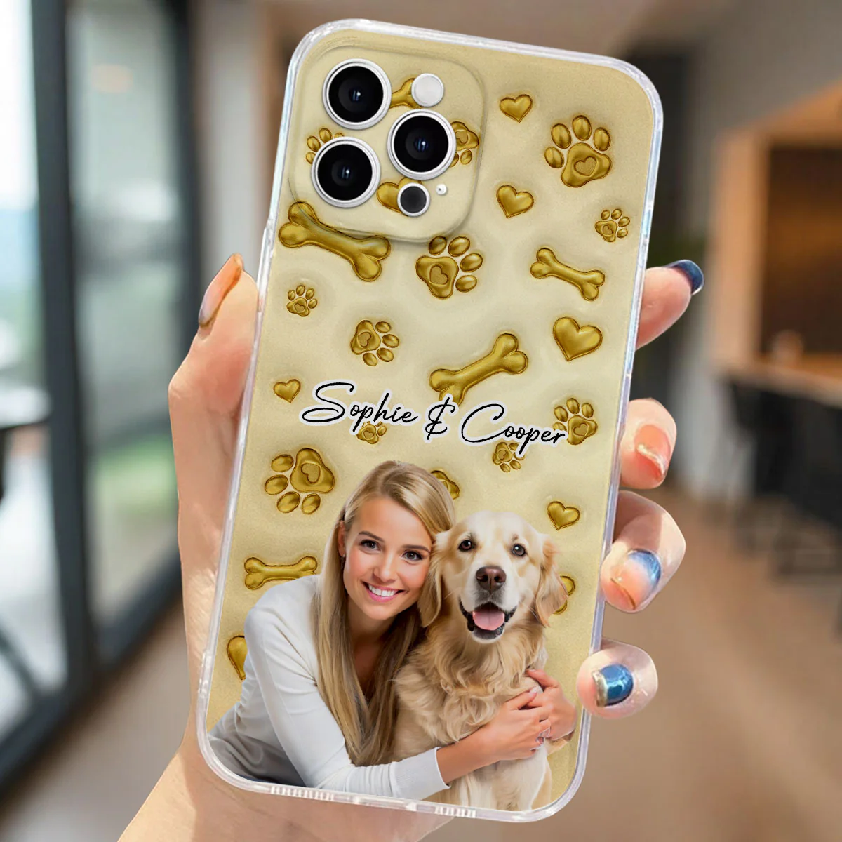 Gold Glitter Dog Mom Photo - Personalized Custom 3D Effect Phone Case - Image 2