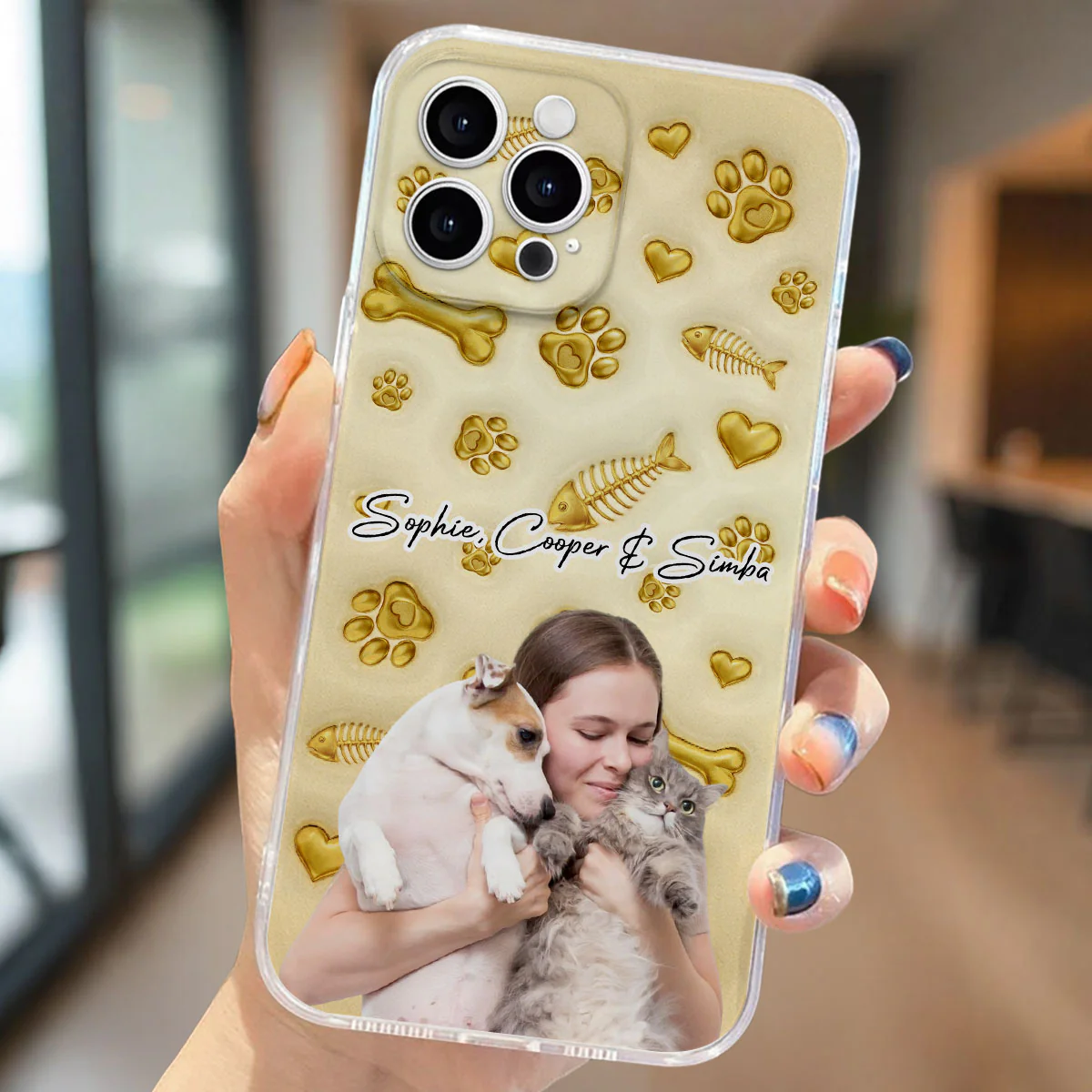 Gold Glitter Pet Mom Photo - Personalized Custom 3D Effect Phone Case - Image 2