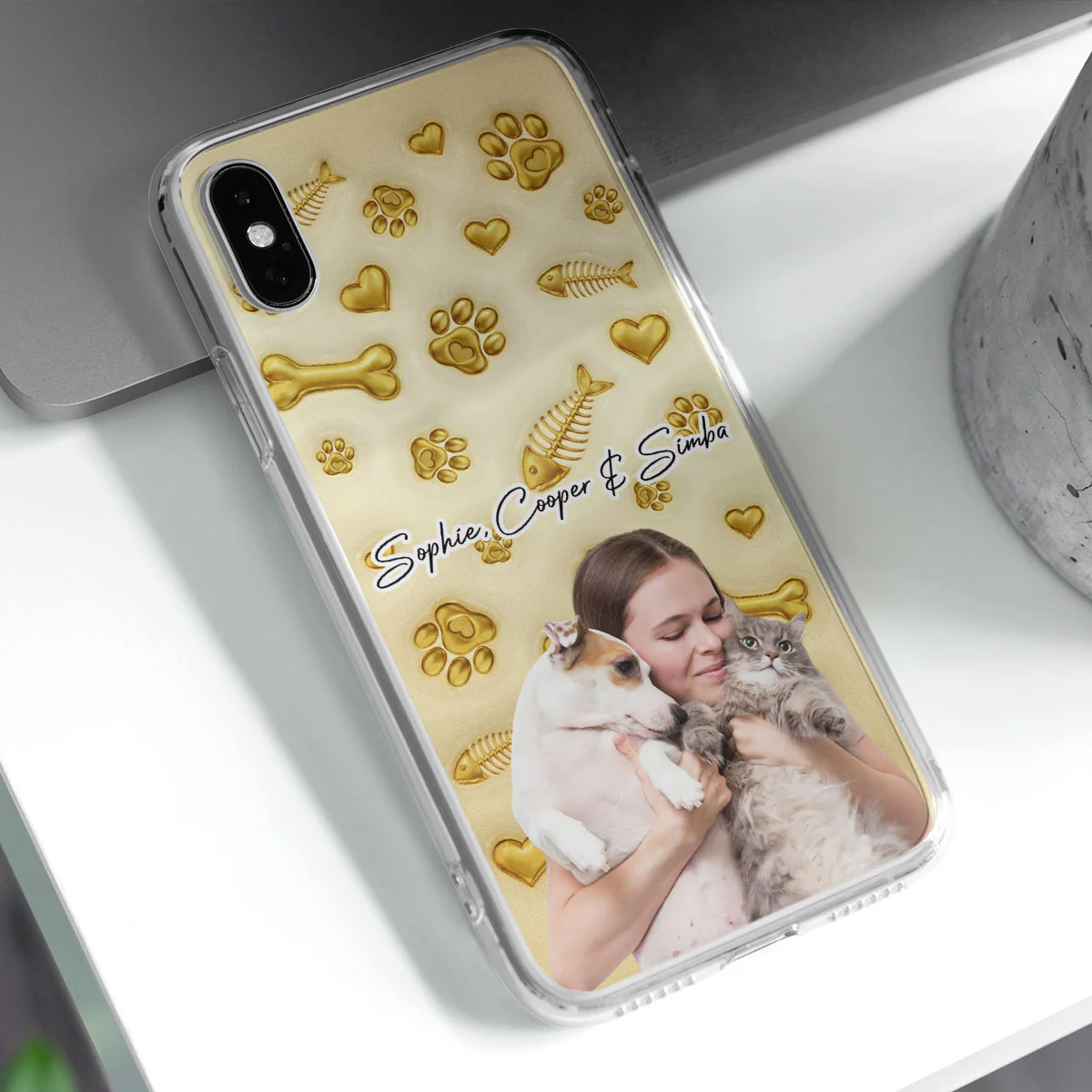 Gold Glitter Pet Mom Photo - Personalized Custom 3D Effect Phone Case - Image 3
