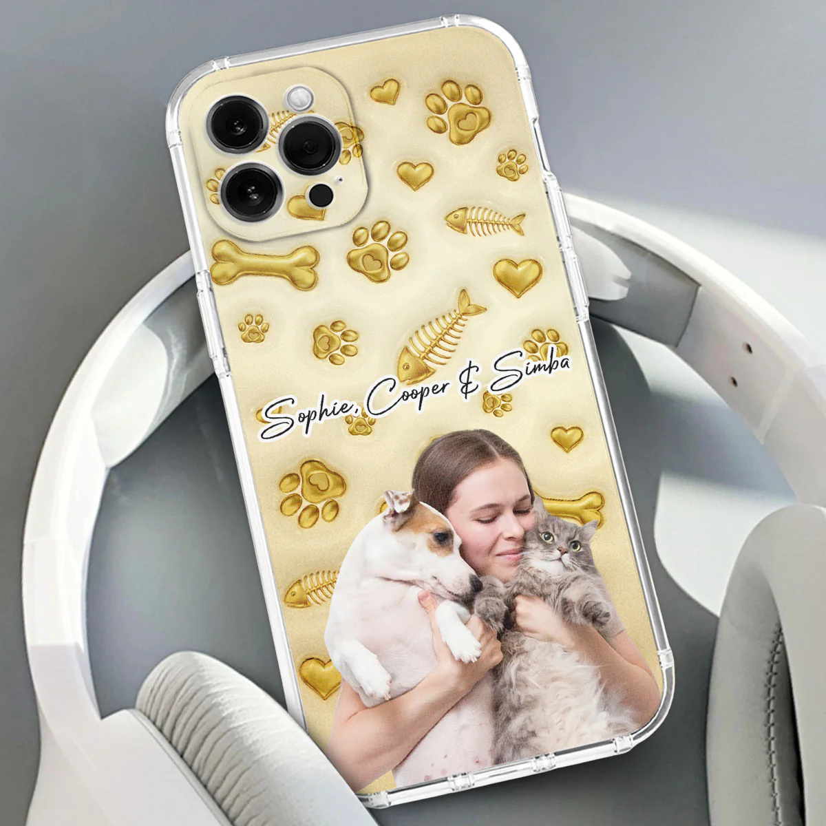 Gold Glitter Pet Mom Photo - Personalized Custom 3D Effect Phone Case - Image 4