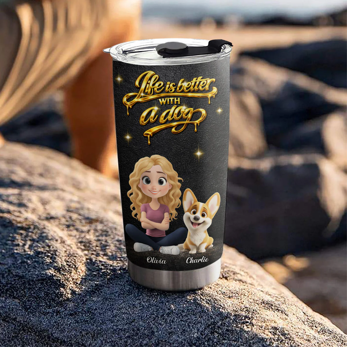 Golden Dog Mom - Personalized Custom 3D Effect Tumbler - Image 2