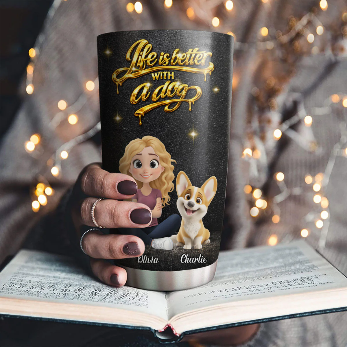 Golden Dog Mom - Personalized Custom 3D Effect Tumbler - Image 3