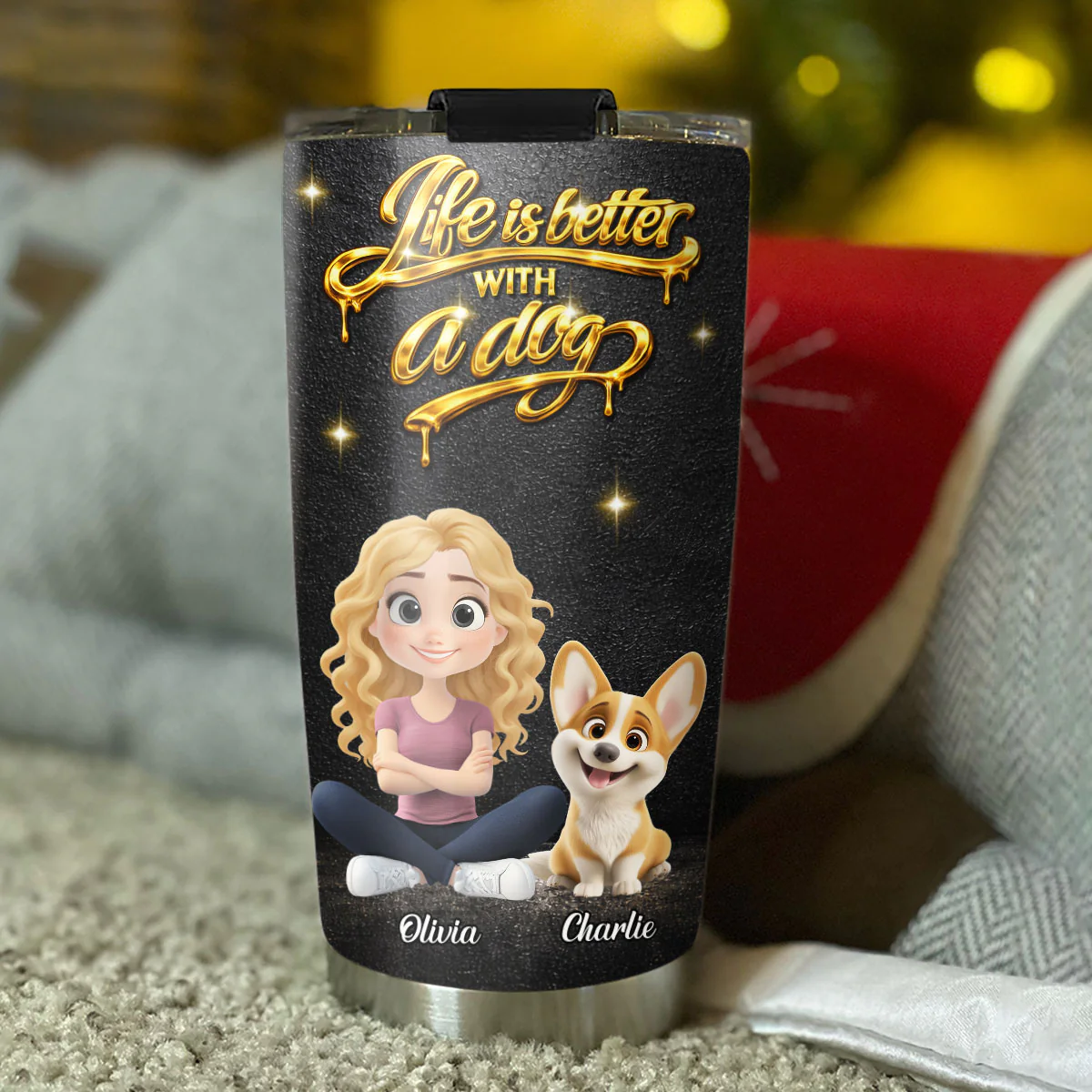 Golden Dog Mom - Personalized Custom 3D Effect Tumbler - Image 4