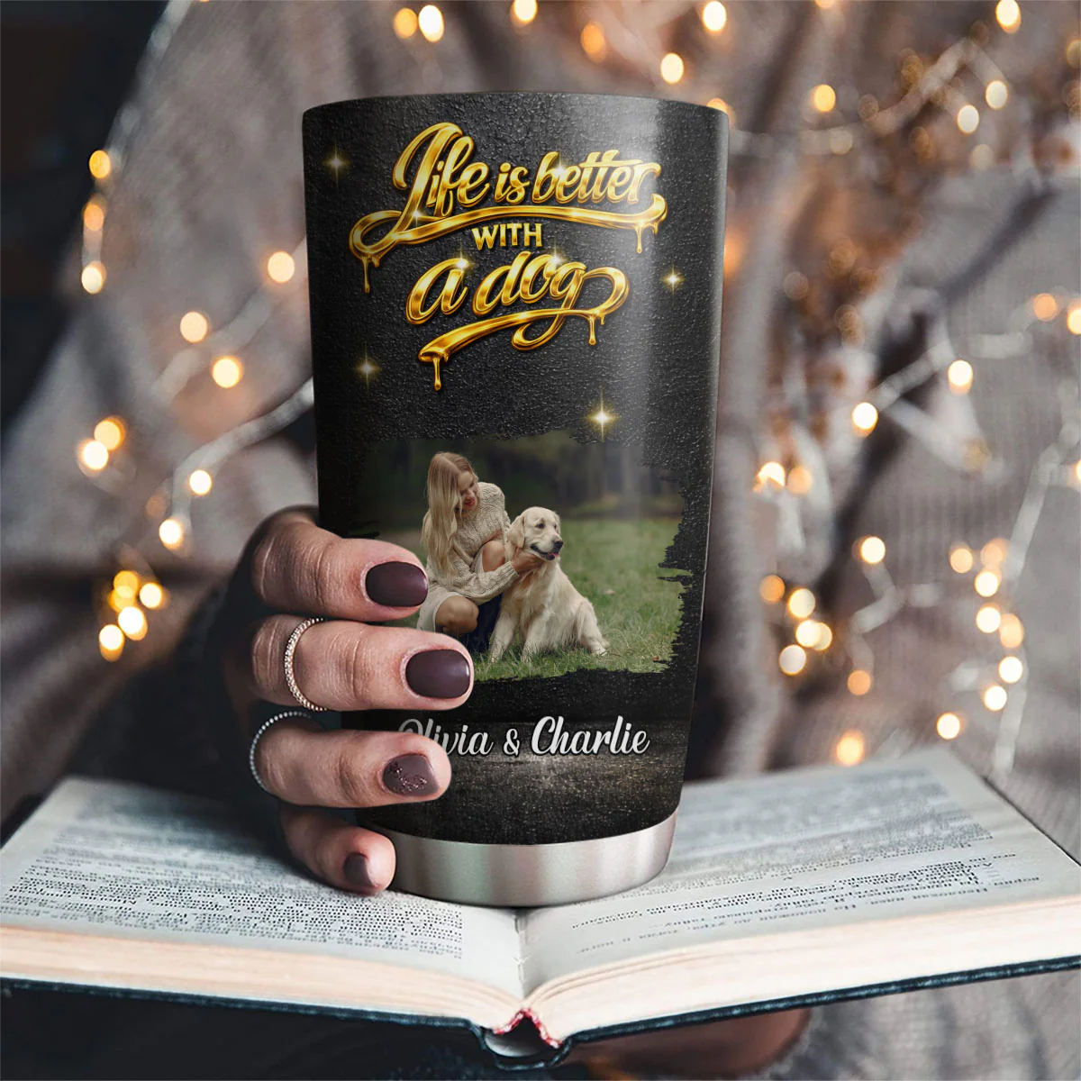 Golden Dog Mom Photo - Personalized Custom 3D Effect Tumbler - Image 3