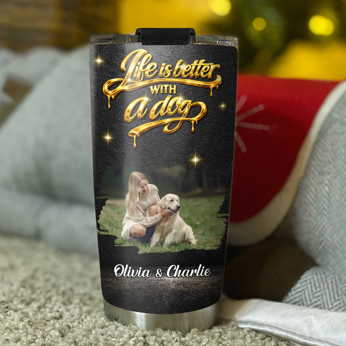 Golden Dog Mom Photo - Personalized Custom 3D Effect Tumbler - Image 4