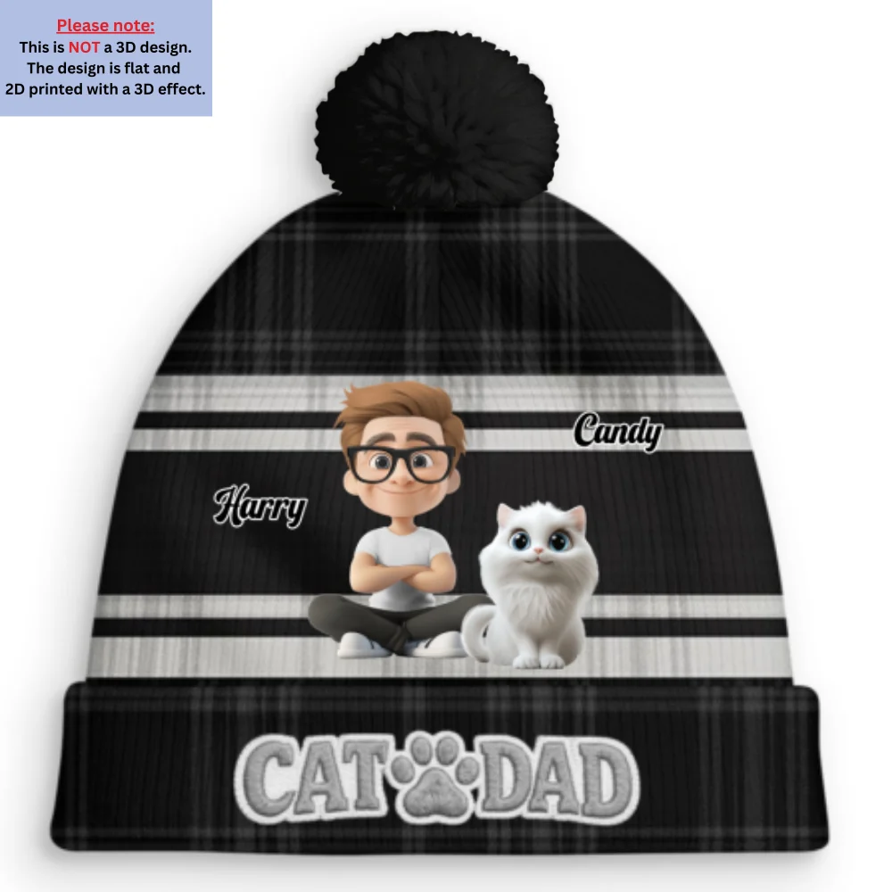 Good Days With Cats - Personalized Custom 3D Effect Bobble Beanie Hat - Image 7