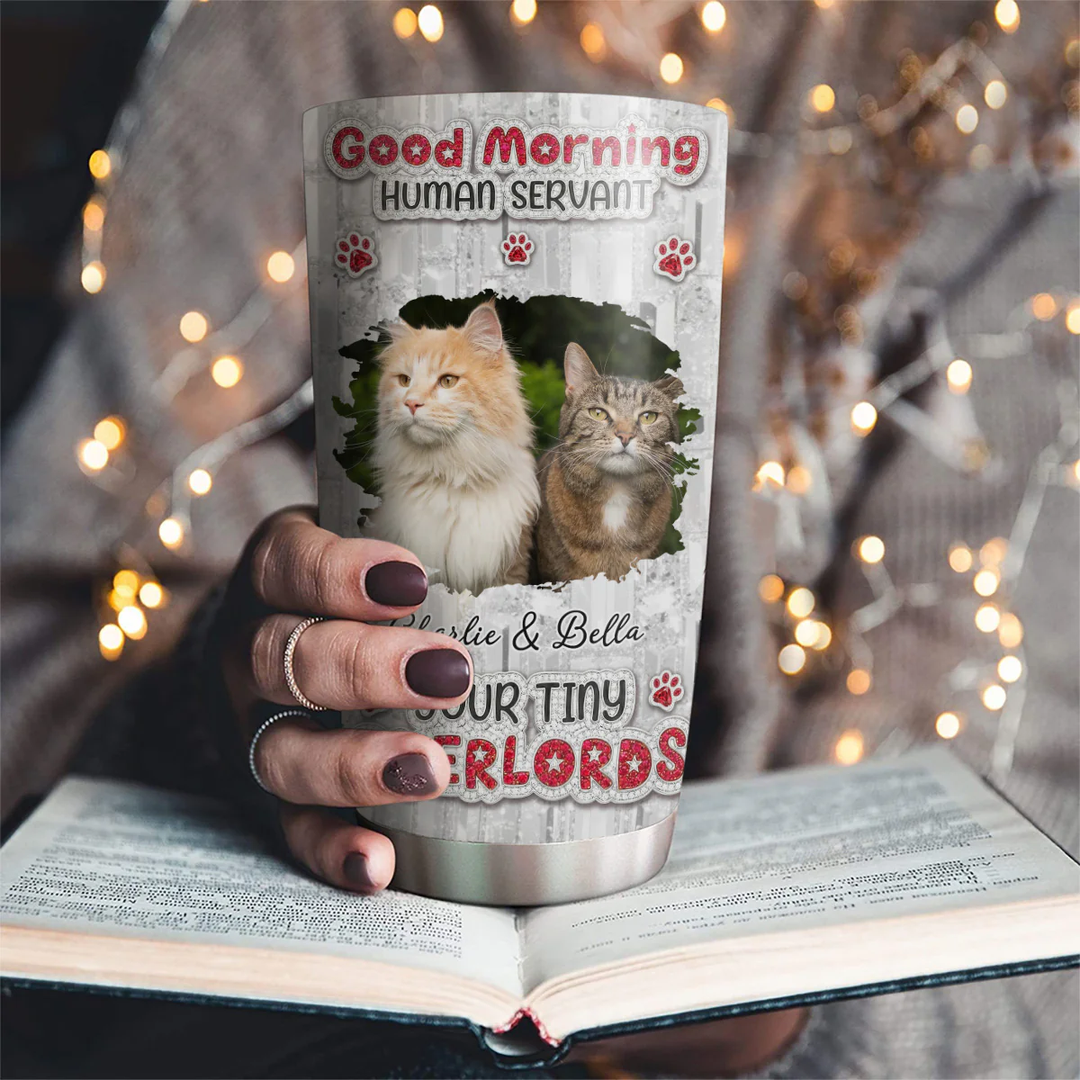 Good Morning Human Servant Photo - Personalized Custom 3D Effect Tumbler - Image 3