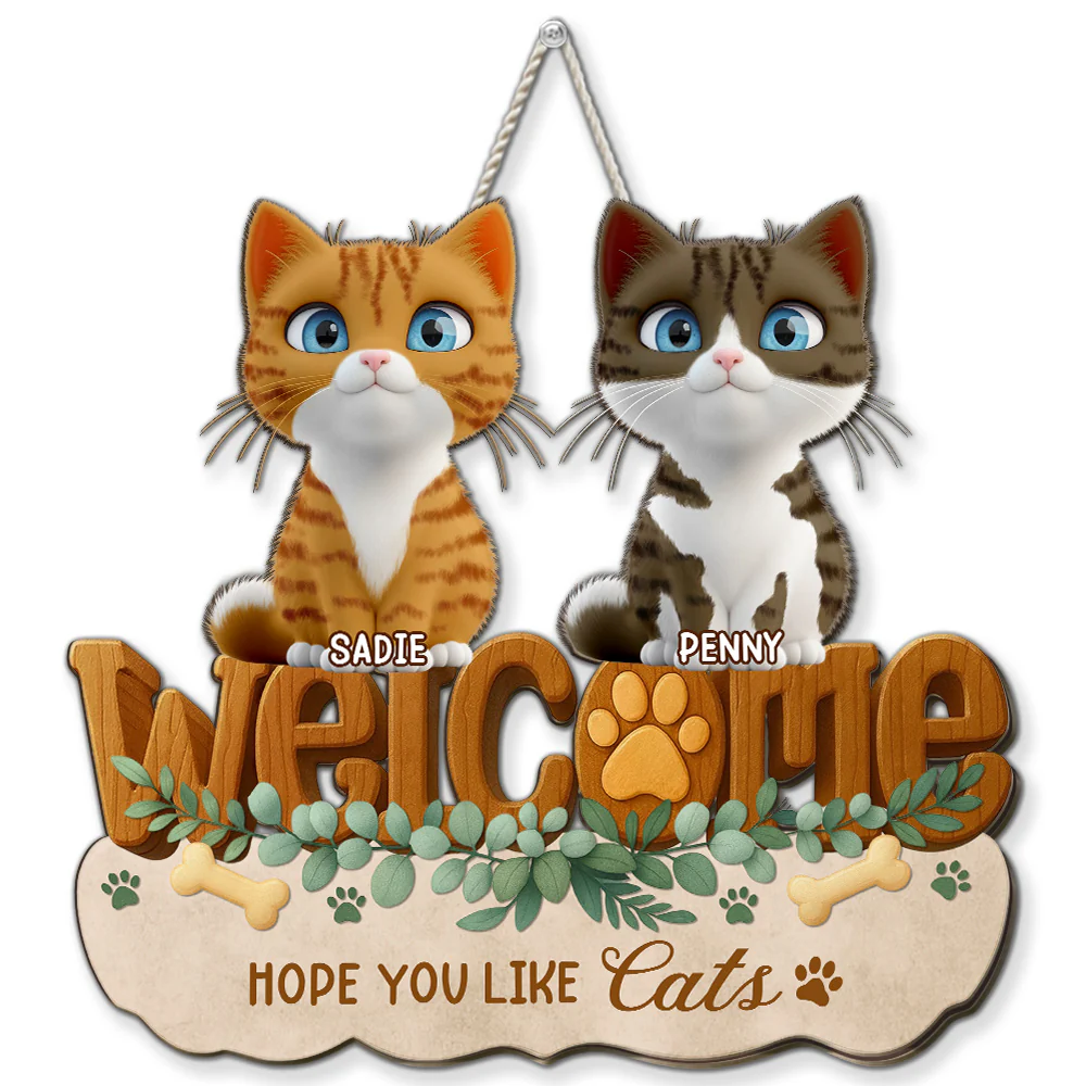 Greetings To Cats - Personalized Custom 3D Effect Wood Sign