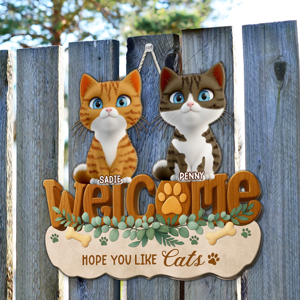 Greetings To Cats - Personalized Custom 3D Effect Wood Sign - Image 3