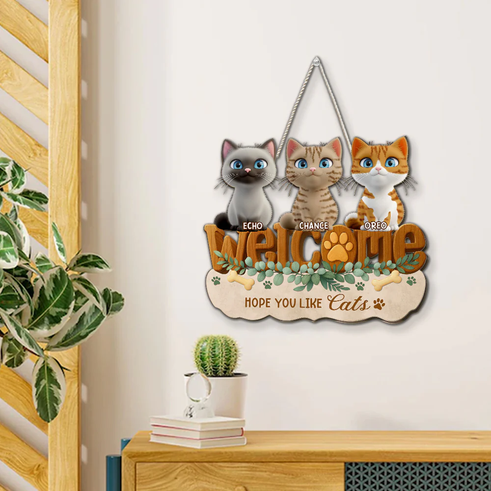 Greetings To Cats - Personalized Custom 3D Effect Wood Sign - Image 5
