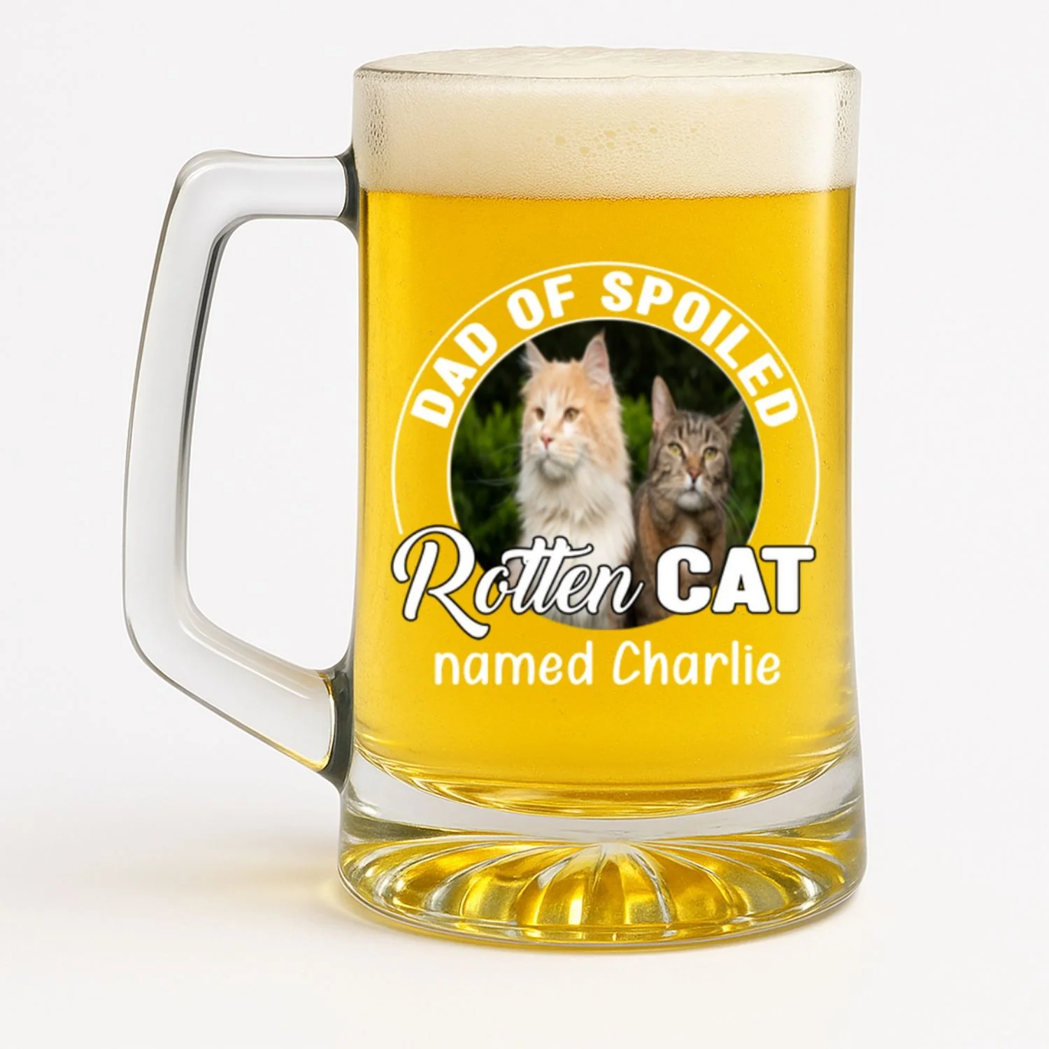 Handsome Parents Of Cat Chibi Photo - Personalized Custom Beer Glass With Handle - Image 6