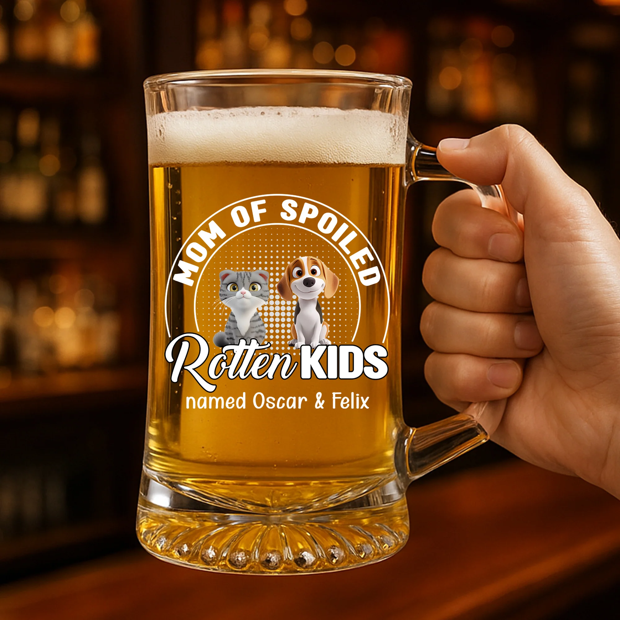 Handsome Parents Of Pet Chibi - Personalized Custom Beer Glass With Handle