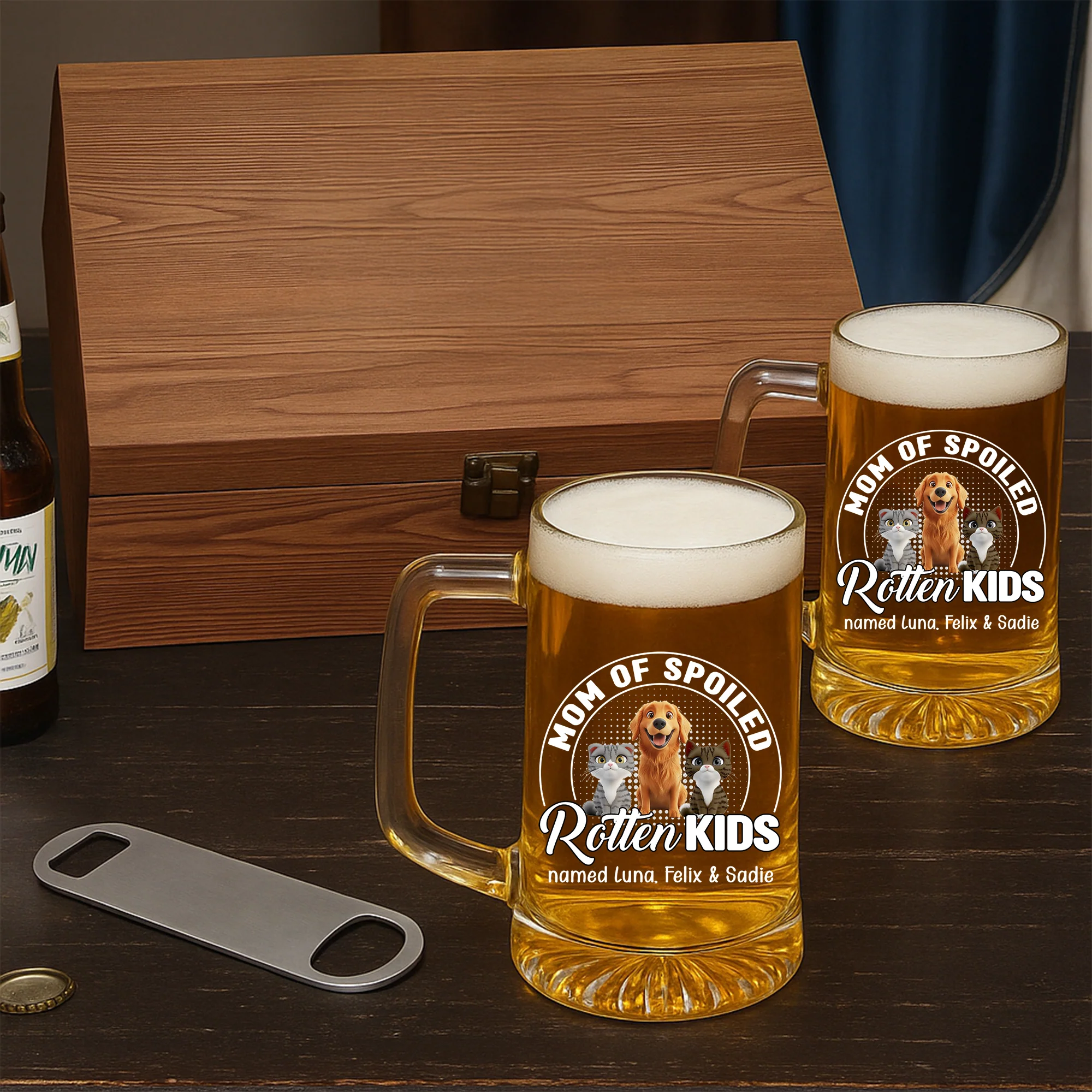 Handsome Parents Of Pet Chibi - Personalized Custom Beer Glass With Handle - Image 4