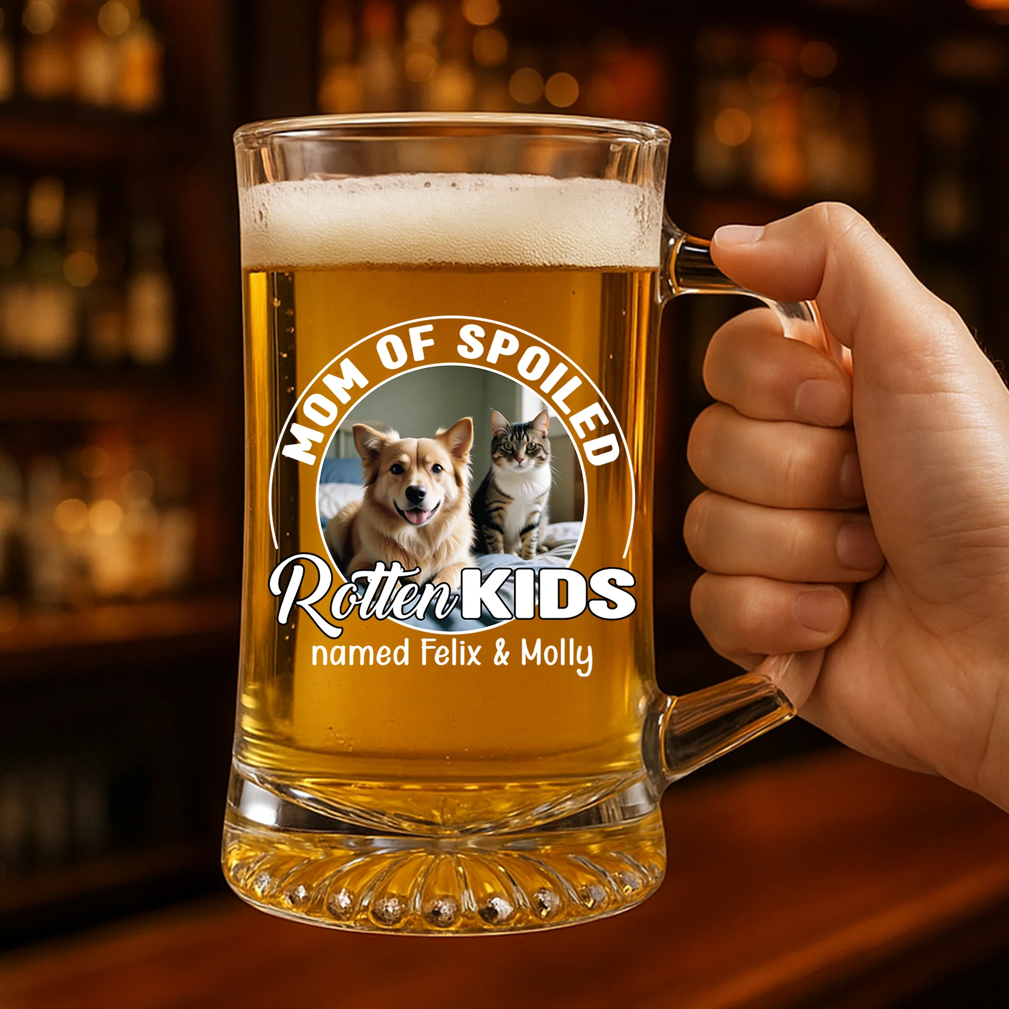 Handsome Parents Of Pet Chibi Photo - Personalized Custom Beer Glass With Handle