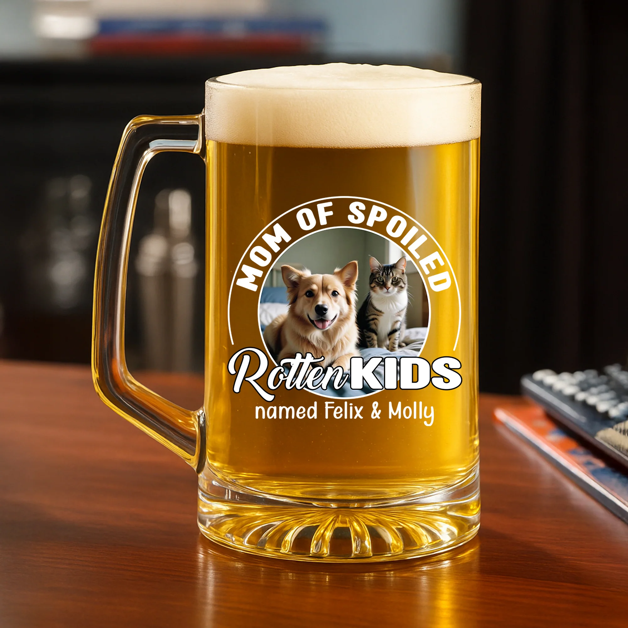 Handsome Parents Of Pet Chibi Photo - Personalized Custom Beer Glass With Handle - Image 2