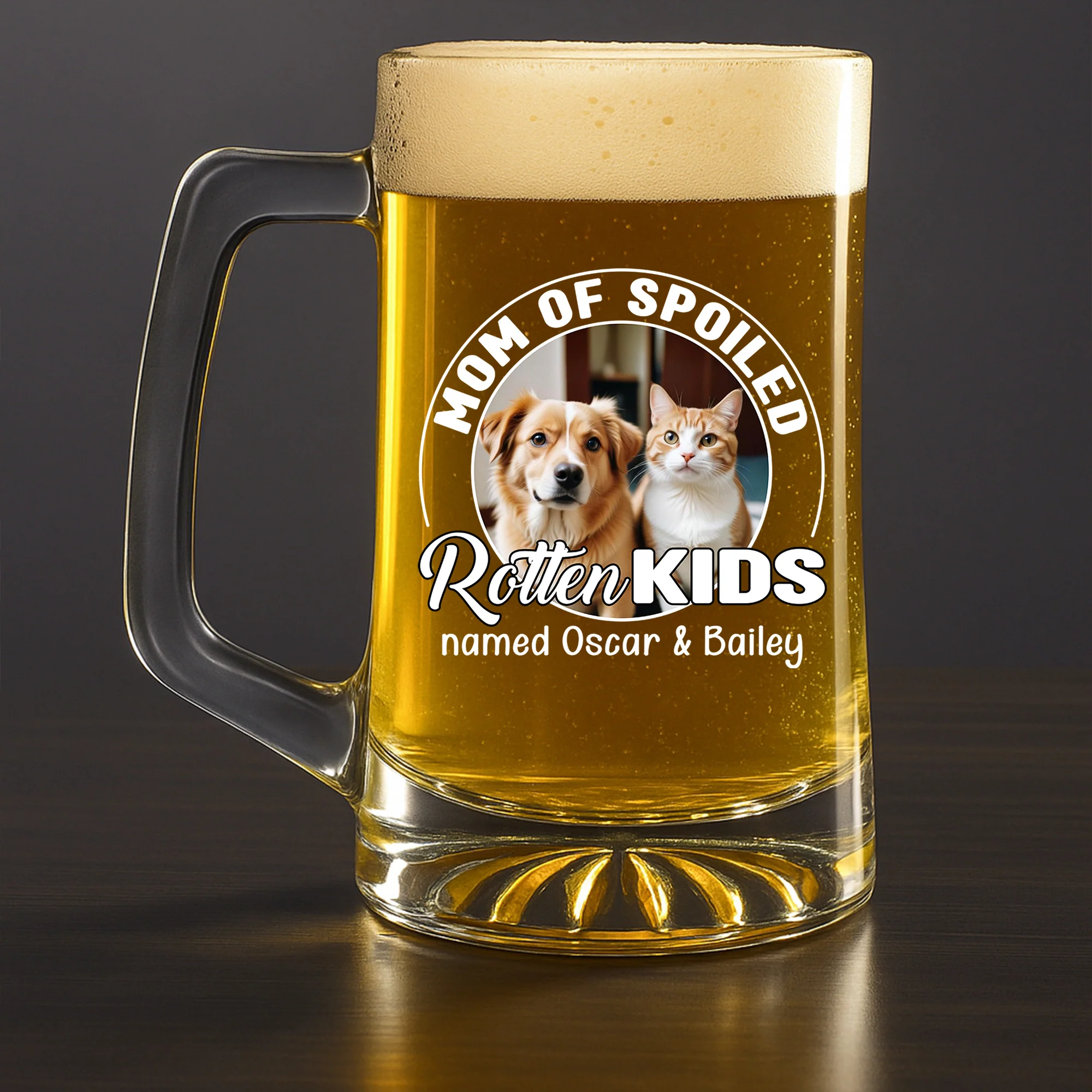 Handsome Parents Of Pet Chibi Photo - Personalized Custom Beer Glass With Handle - Image 3