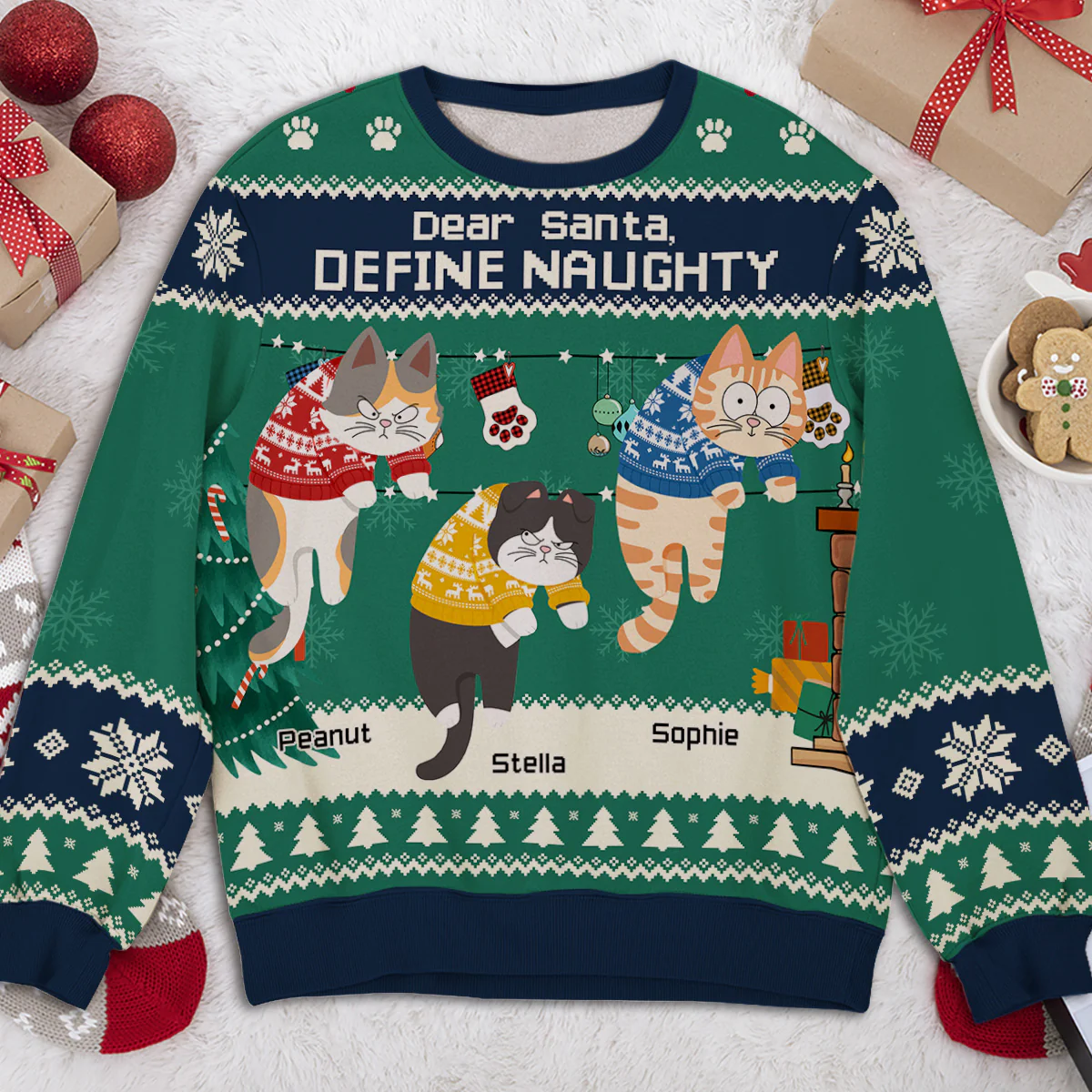 Hanging Cat Christmas 1 - Personalized Custom All-Over-Print Sweatshirt - Image 3
