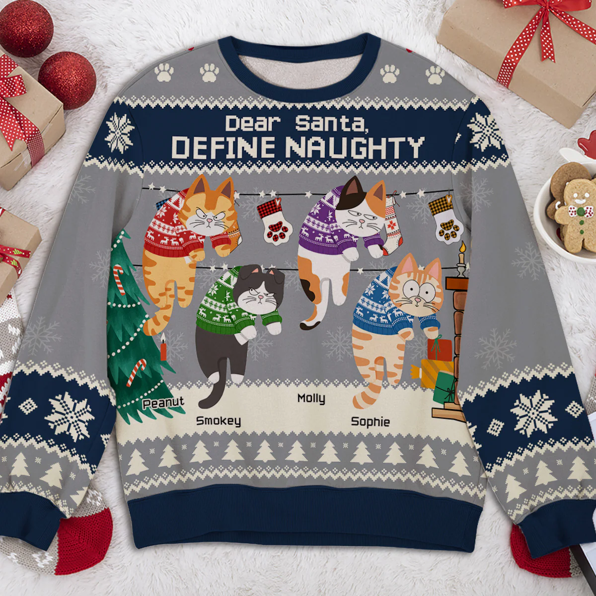 Hanging Cat Christmas 1 - Personalized Custom All-Over-Print Sweatshirt - Image 4