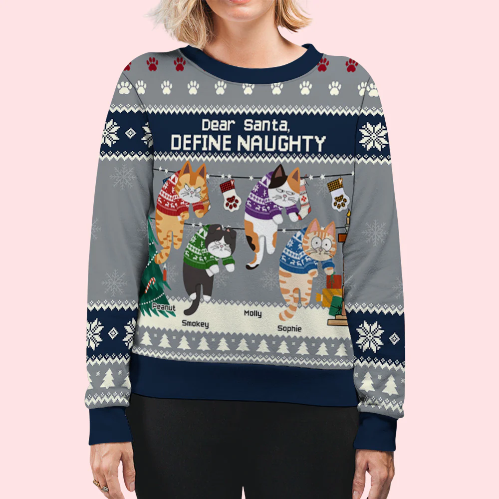 Hanging Cat Christmas 1 - Personalized Custom All-Over-Print Sweatshirt - Image 5