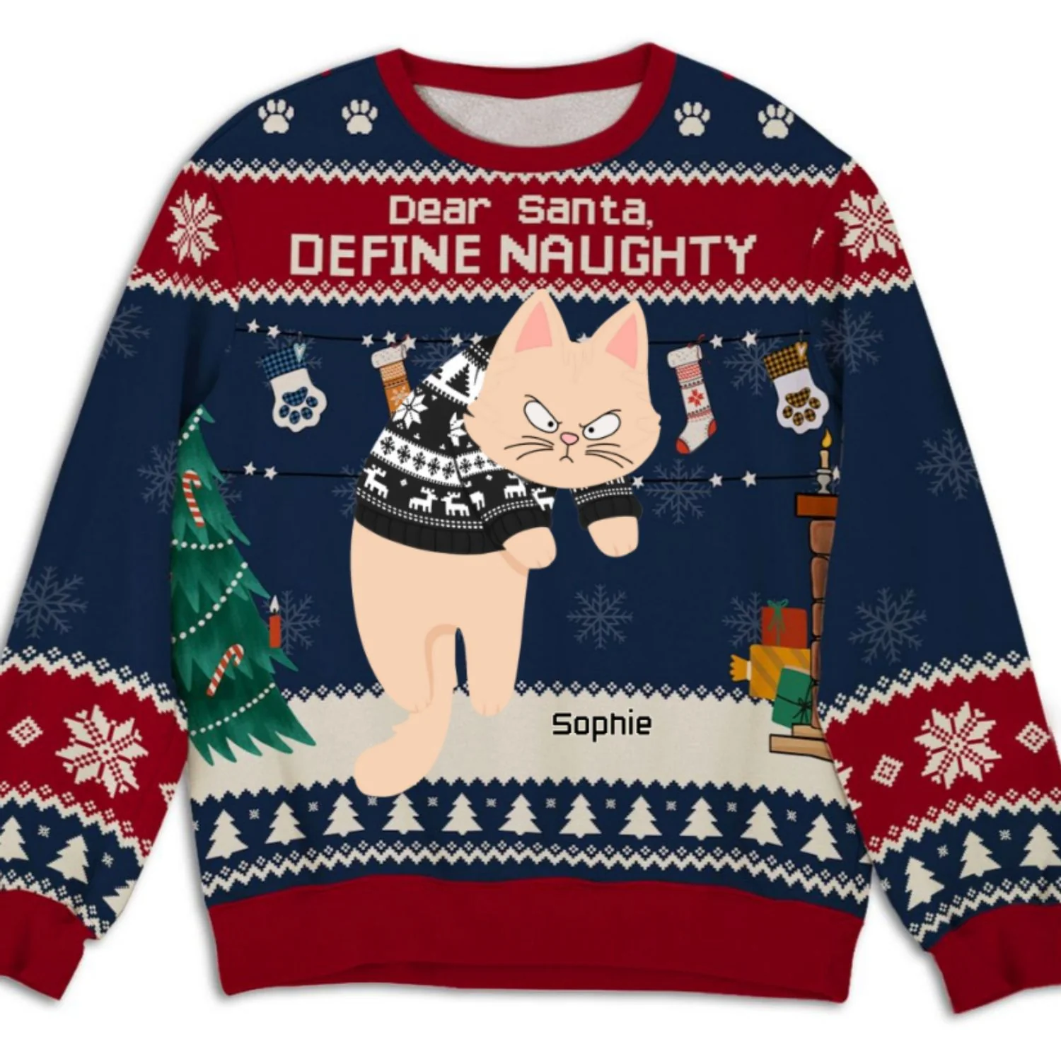 Hanging Cat Christmas 1 - Personalized Custom All-Over-Print Sweatshirt - Image 7