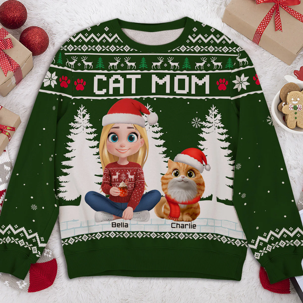 Happy Christmas With My Mom Dad Cartoon - Personalized Custom All-Over-Print Sweatshirt - Image 2