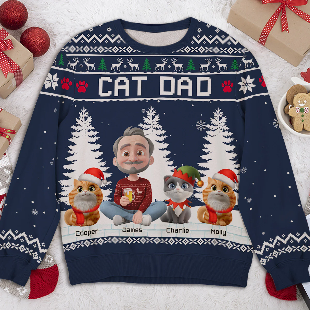 Happy Christmas With My Mom Dad Cartoon - Personalized Custom All-Over-Print Sweatshirt - Image 3