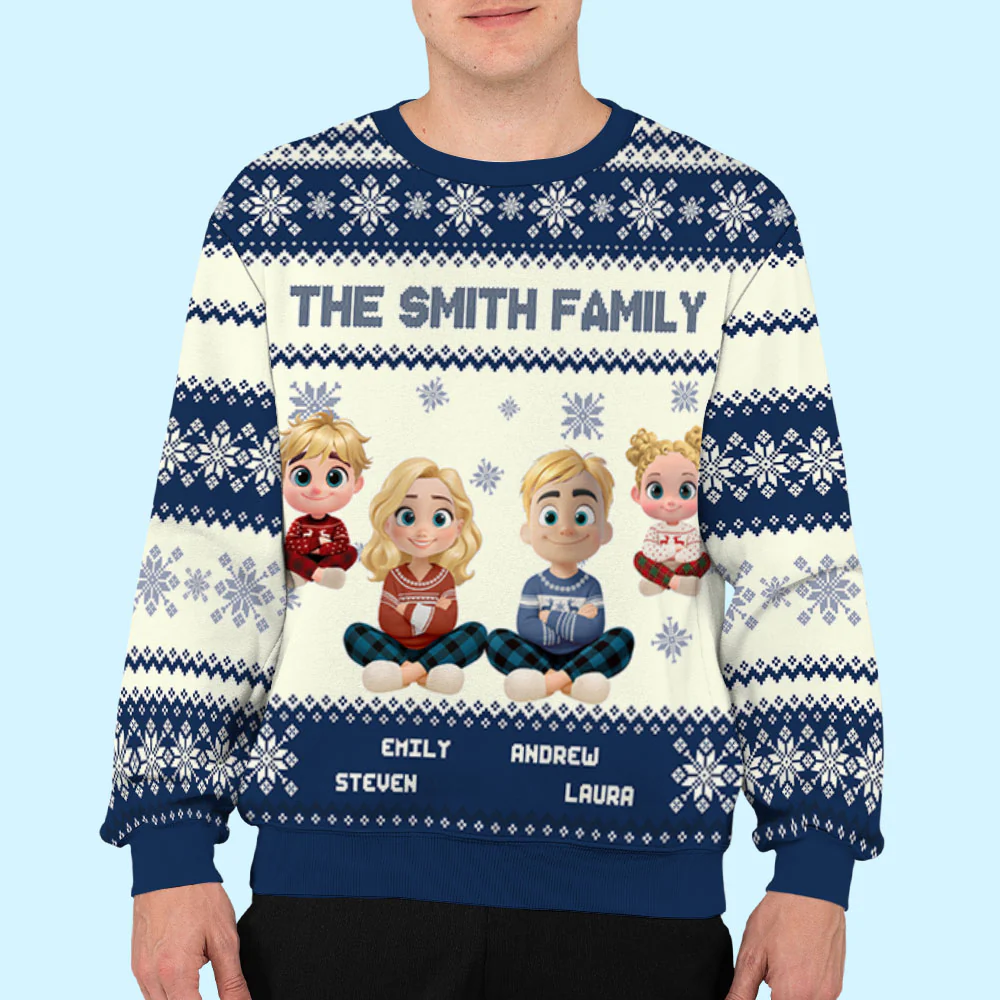 Happy Holiday Season Snowman Family - Personalized Custom All-Over-Print Sweatshirt - Image 4