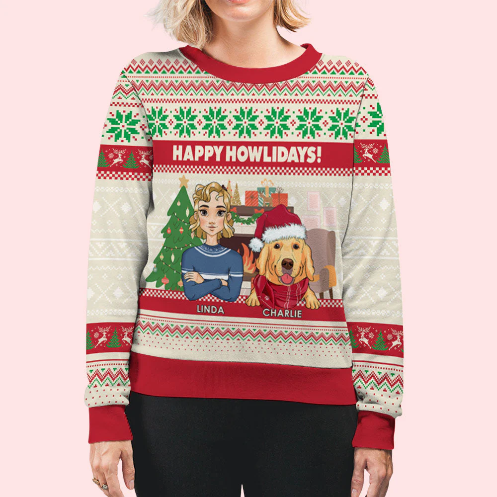 Happy Howlidays - Personalized Custom All-Over-Print Sweatshirt - Image 3