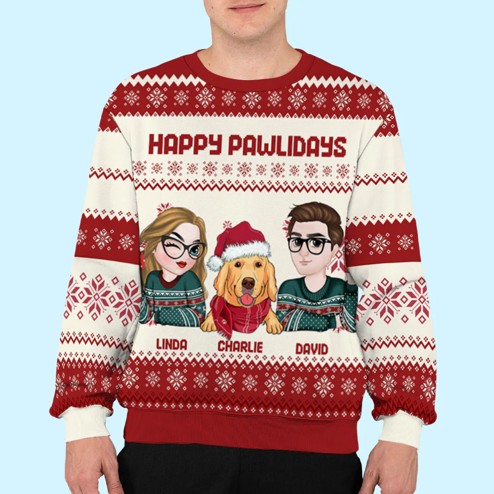 Happy Pawlidays Couple - Personalized Custom All-Over-Print Sweatshirt - Image 4