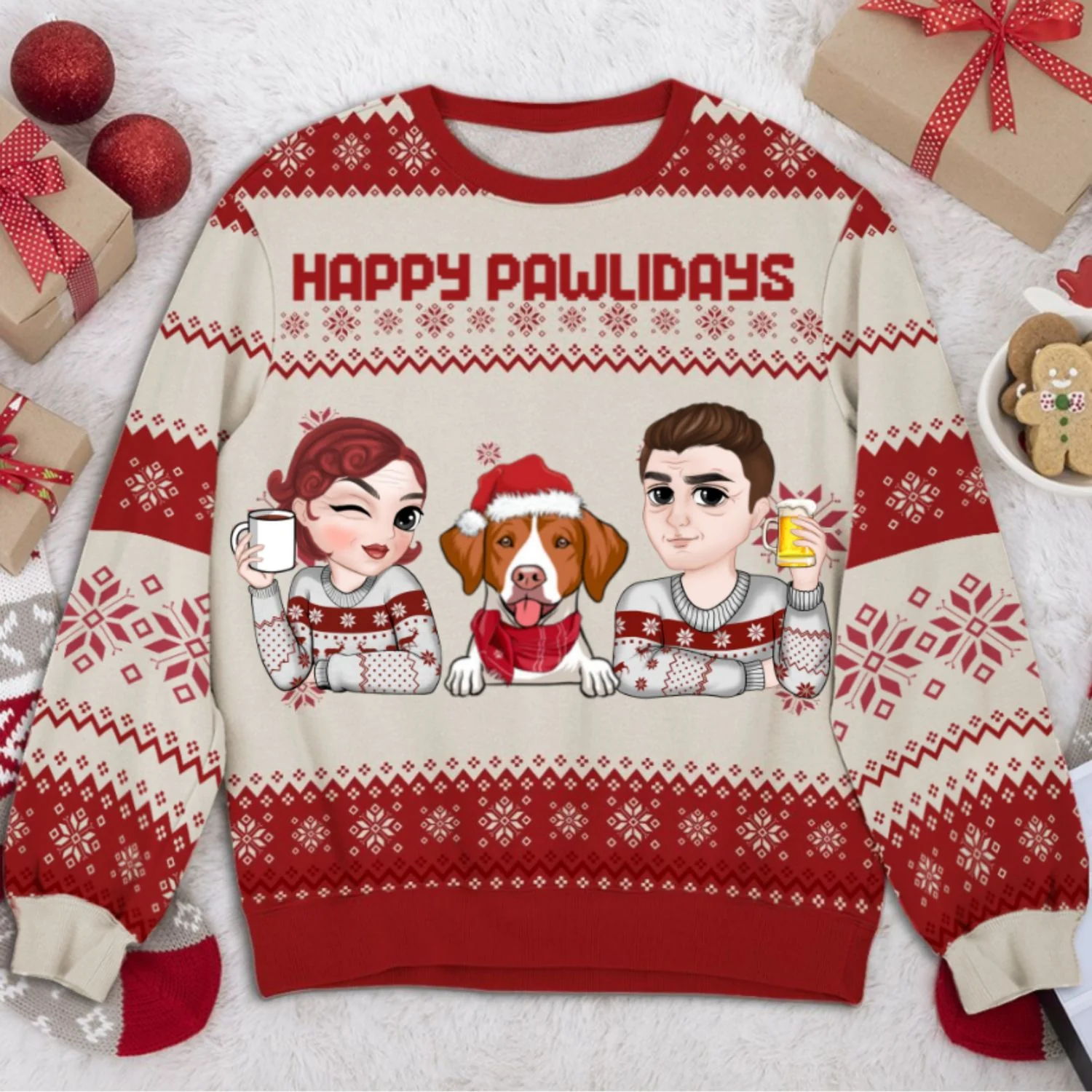 Happy Pawlidays Couple - Personalized Custom All-Over-Print Sweatshirt - Image 7