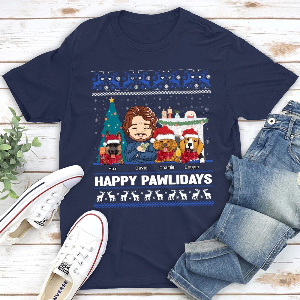 Happy Pawlidays - Personalized Custom Unisex T-shirt - Image 2