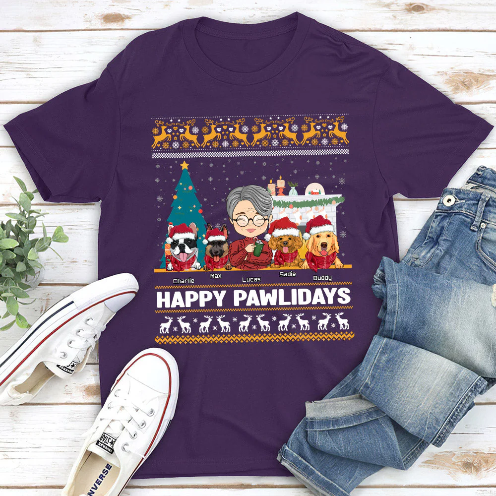 Happy Pawlidays - Personalized Custom Unisex T-shirt - Image 4